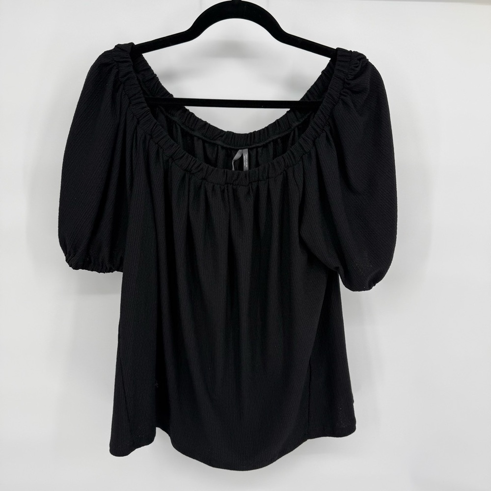 Anthropologie Black Puff-Sleeve Peasant Blouse